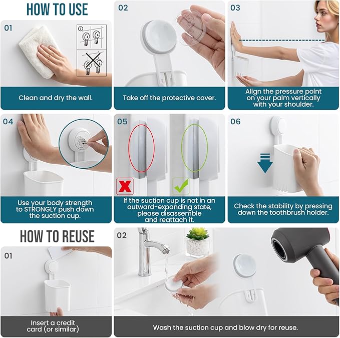 TAILI Suction Toothbrush Holder 2 Pack, Tumblers Replacement Shower Toothbrush Holder for Wall, Powerful Toothpaste Toothbrush Suction Cup, Self-draining Shower Razor Holder, Kitchen Tableware Holder