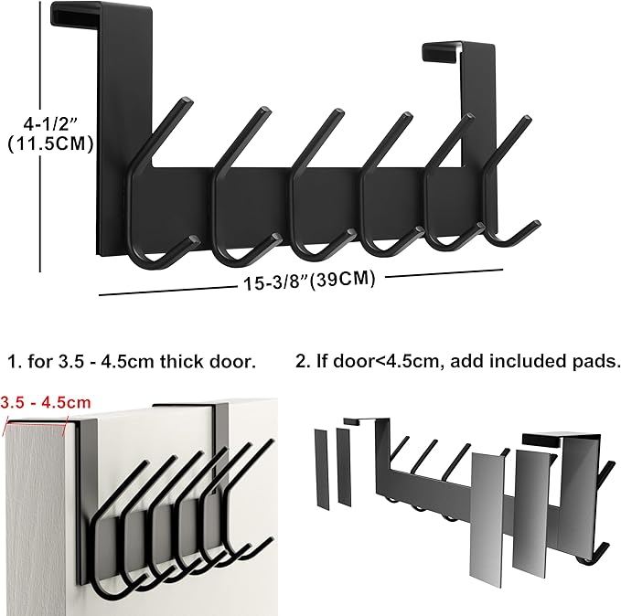 Dseap Over The Door Hook Hanger - 6 Hooks Over Door Coat Rack for Hanging Clothes Hat Towel, Antique Copper