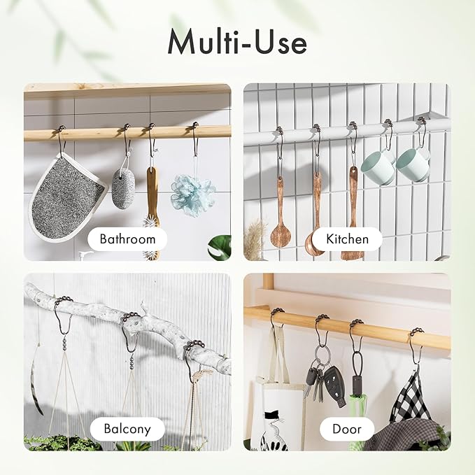 Amazer Bronze Shower Curtain Hooks, 12PCS Rust-Resistant Metal Shower Hooks Ring Shower Rings for Curtain, Rolling Shower Curtain Rings for Bathroom Shower Rod Shower Curtain Hangers