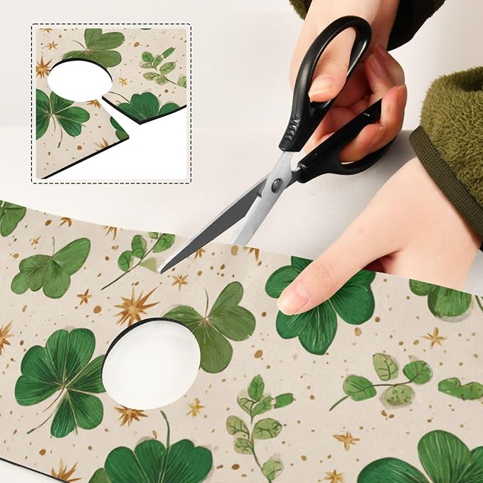 Kitchen Sink Splash Guard 2 PCS 14.7 Inch Sink Faucet Mat Splash Guard for Bathroom Countertop Water Absorbent Foldable Cuttable Soft Washable Green Clovers and Gold Stars