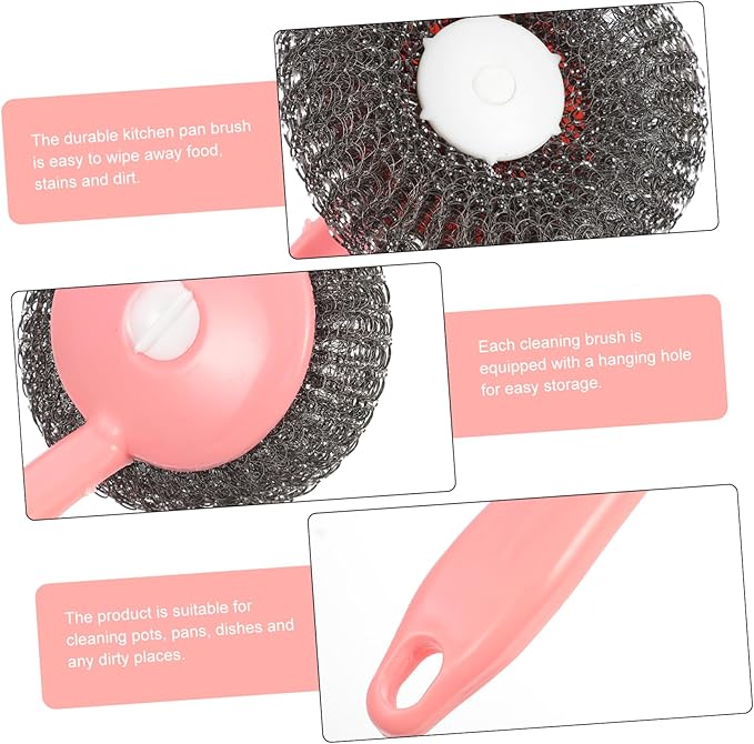 Cabilock Kitchen Handle Pot Brush Set 8pcs Steel Scrubbers for Dish Cleaning Heavy-Duty Kitchen Cleaning Tool Stiff Bristles for Pots Pans and Grout