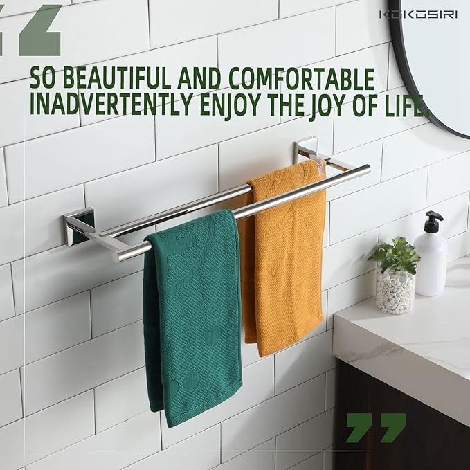 KOKOSIRI Double Towel Bars Bathroom Towel Holder Rack for Bath Kitchen 20 Inch Necklace Holder Wall Mounted Chrome Stainless Steel B5005CH-L20