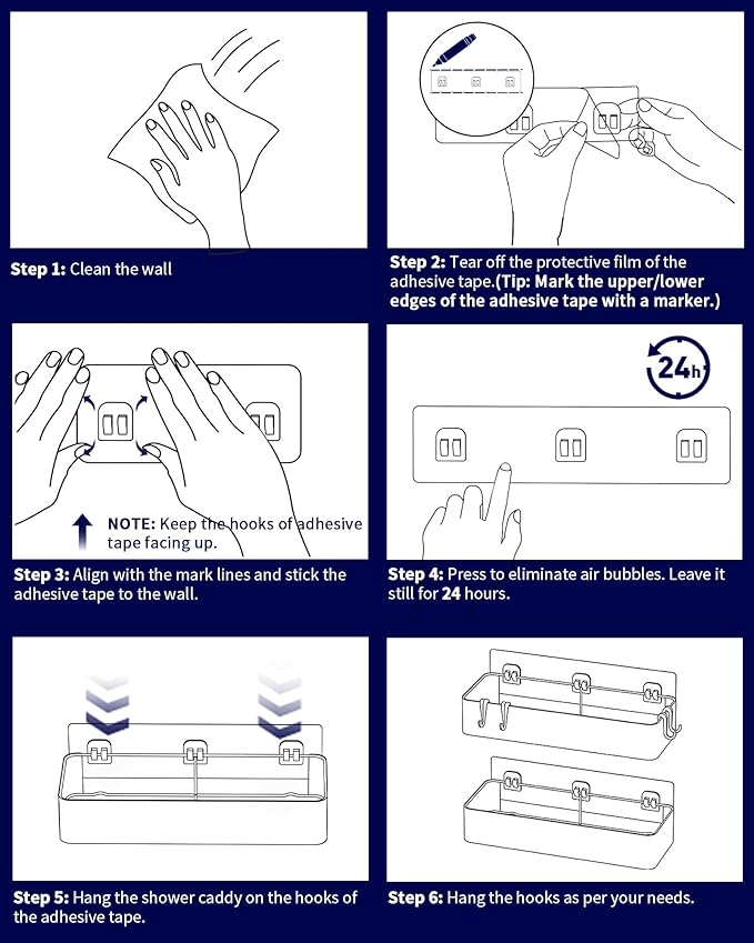 Kitsure Shower Caddy Adhesive Replacement, Transparent Adhesive Hooks Stickers, Strong Hook Strip for Shower Caddy Basket Shelf, Soap Holder, adhesive strip, Bathroom Accessories Set, 2-Pack, X-Large