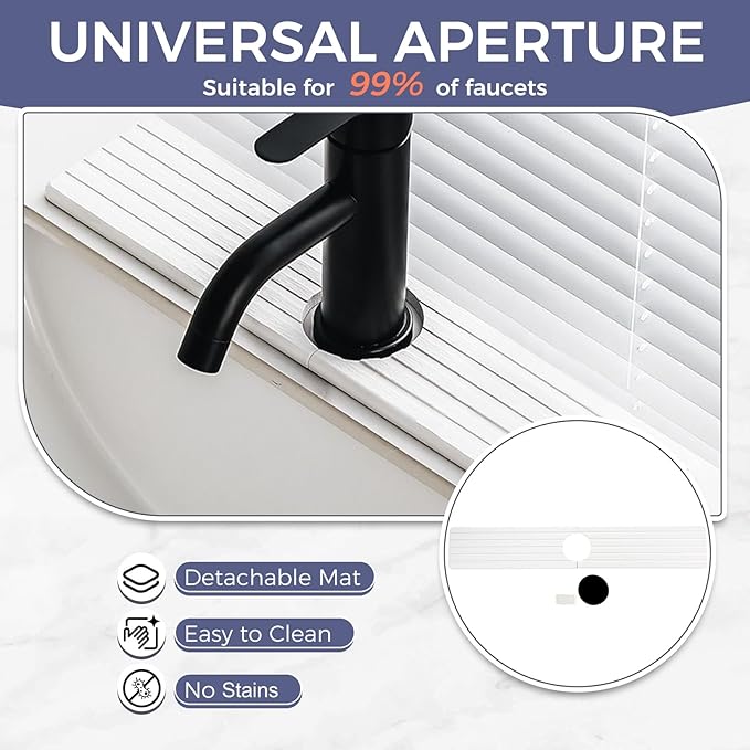 24" Kitchen Sink Splash Guard, Diatomite Fast Drying Stone Sink Tray, Faucet Mat for Kitchen Sink Bathroom Counter, White, Includes Sandpaper