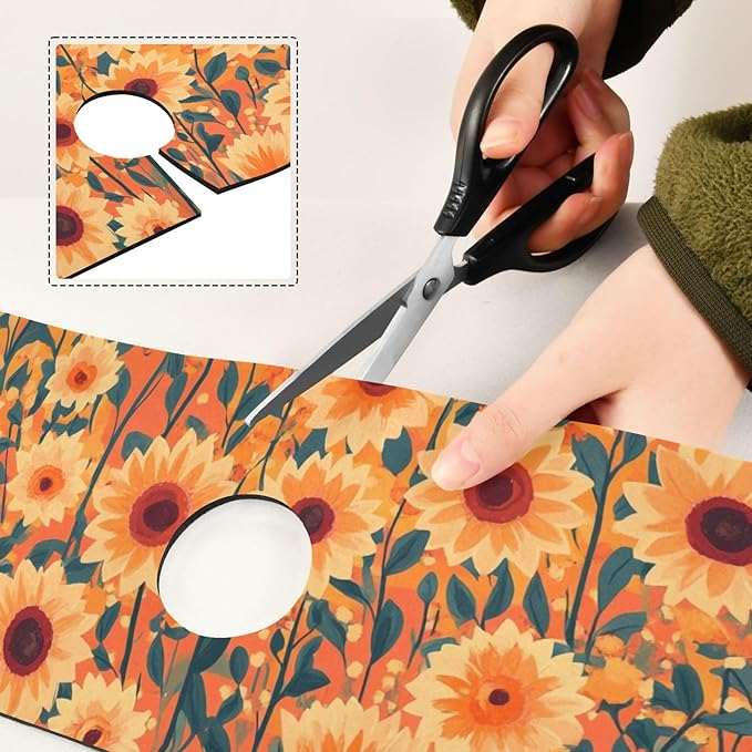 Kitchen Sink Splash Guard 2 PCS 30 Inch Sink Faucet Mat Splash Guard for Bathroom Countertop Water Absorbent Foldable Cuttable Soft Washable Orange Sunflowers and Poppy Flowers