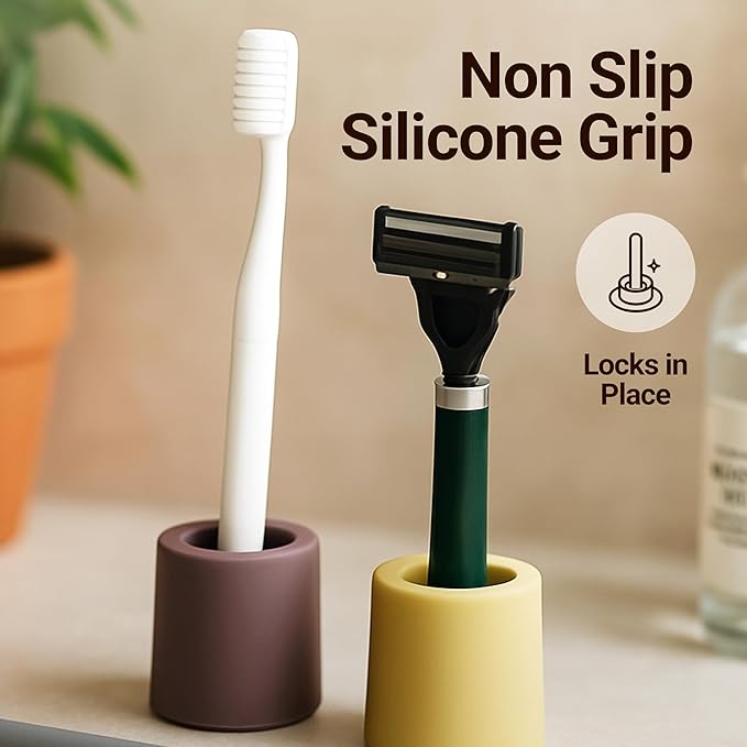 Modern Bathroom Toothbrush Holder Silicone Vent Design Family Size (Black)