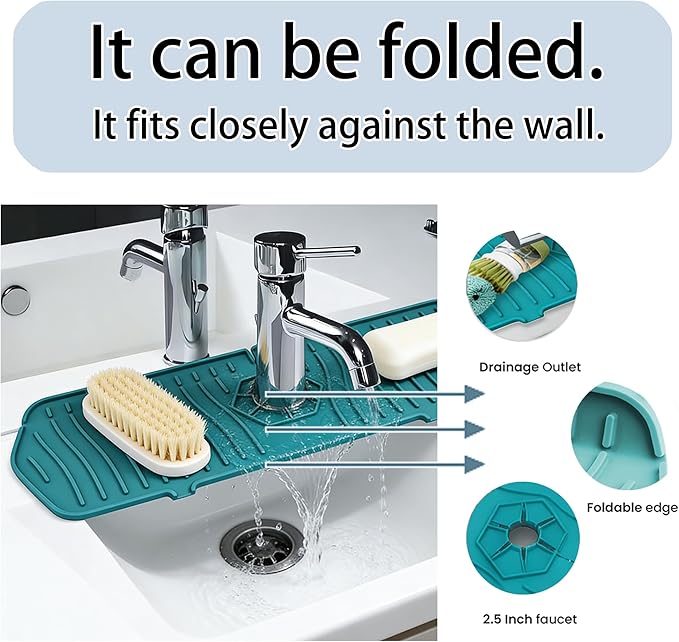 Kitchen Sink Faucet Mat - 2026 New Foldable Sink Protectors for Kitchen Sink, Multi-Size Silicone Faucet Guard & Draining Mat, Splash Guard Keeps Countertop Dry, for Farmhouse RV Bathroom