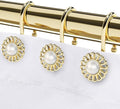 Gold Shower Curtain Hooks Rings, Decorative Shower Curtain Hangers, Heavy Duty Metal Shower Rings, Sunflower Shower Hooks for Shower Curtain Rod and Liner, Bathroom Curtain Hooks, Luxury Gold, iToplin