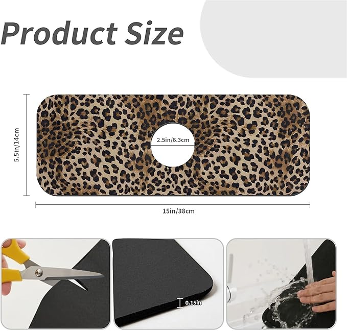 Kitchen Sink Splash Guard，Leopard print vortex Faucet Mat Sink Gadgets-Super Absorbent Fast Drying Mat Drip Catcher for Kitchen, Bathroom,Sink Mat, Dish Drying Mat, Bathroom(15" X 5.5" )