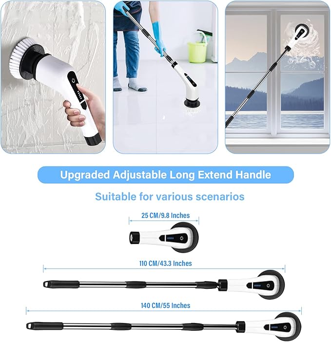 Electric Spin Scrubber, TSGLO 2022 New Cordless Shower Cleaning Brush with 7 Replaceable Brush Heads&Adjustable Extension Long Handle, 360 Power Tub&Tile Scrubber for Bathroom, Glass, Sink, Floor