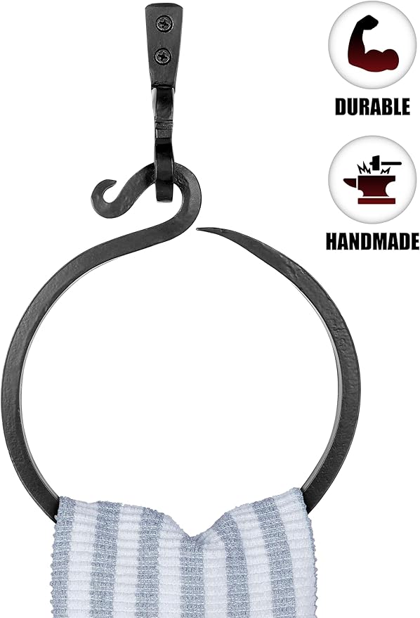 Wrought Iron Towel Ring - A Touch Of Artisanal Charm To Your Kitchen Or Bathroom With Our Handmade Towel Ring. Crafted By Blacksmiths, This Rustic Towel Rack Will Add A Timeless Elegance To Your Space