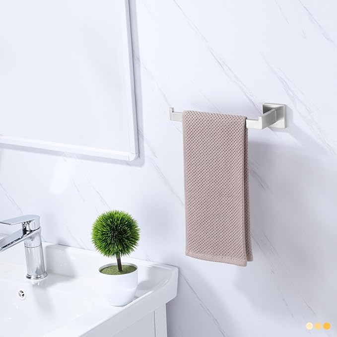 LANC Left Side Bathroom Hand Towel Holder Brushed Nickel Hand Towel Bar 10 Inche Square Towel Ring for Kitchen Bathroom Wall Mount Stainless Steel Modern Towel Racks Hanger, A8806BN-LF