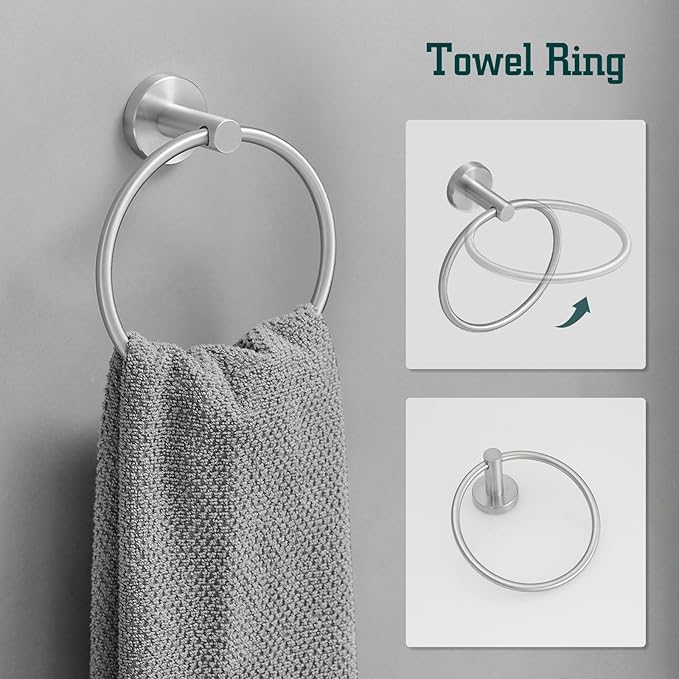 5Pcs Bathroom Hardware Set, Towel Racks for Bathroom Wall Mount, Stainless Steel Towel Bar Set with Toilet Paper Holder Hand Towel Holder Robe Hook Accessory Kit, Brushed Nickel