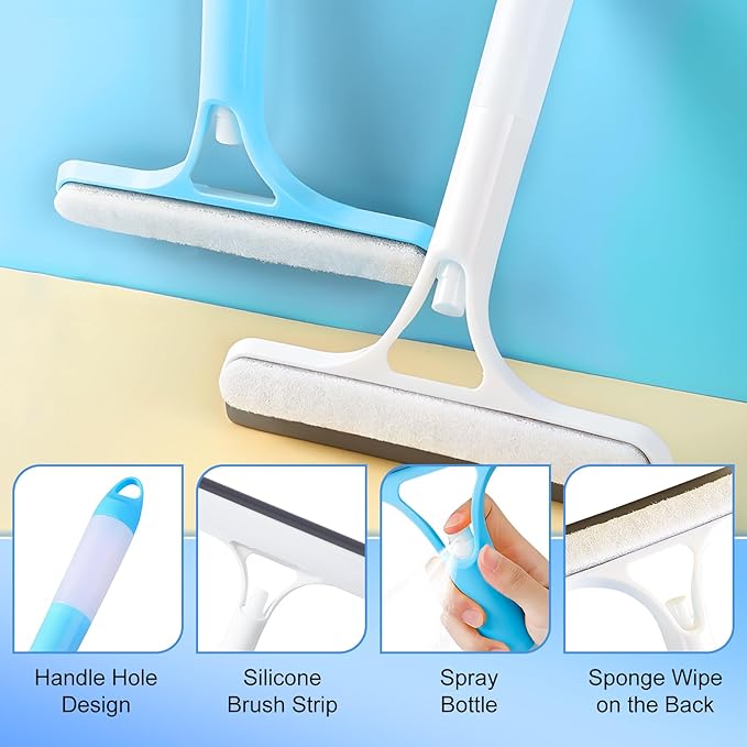 3 in 1 Spray Squeegee, 3 in 1 WindowSqueegee Cleaner, Spray WindowSqueegee Cleaner Tool with SprayBottle, for Car, Window (Blue)