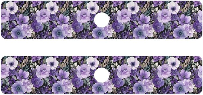 Purple Black Lotus Flower Kitchen Sink Splash Guard Sink Faucet Mat Faucet Handle Drip Catcher Drain Mats for Kitchen Bathroom Countertop Absorbent Dish Drying Pad 2Pack 14.7x5.4IN