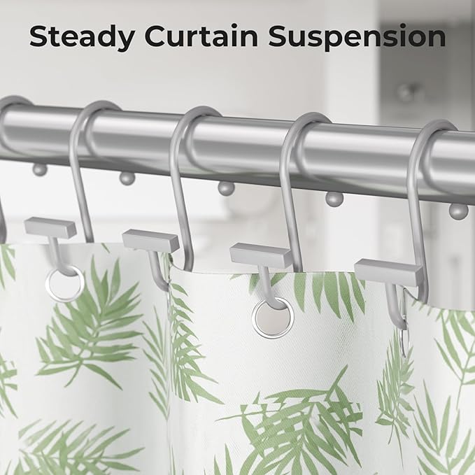 Silver Shower Curtain Hooks, Bathway Shower Curtain Rings Rust Proof, 12PCS Shower Hooks for Shower Curtain, T-Bar Design Convenient Elegant Shower Curtain Hangers for Bathroom Kitchen Wardrobe