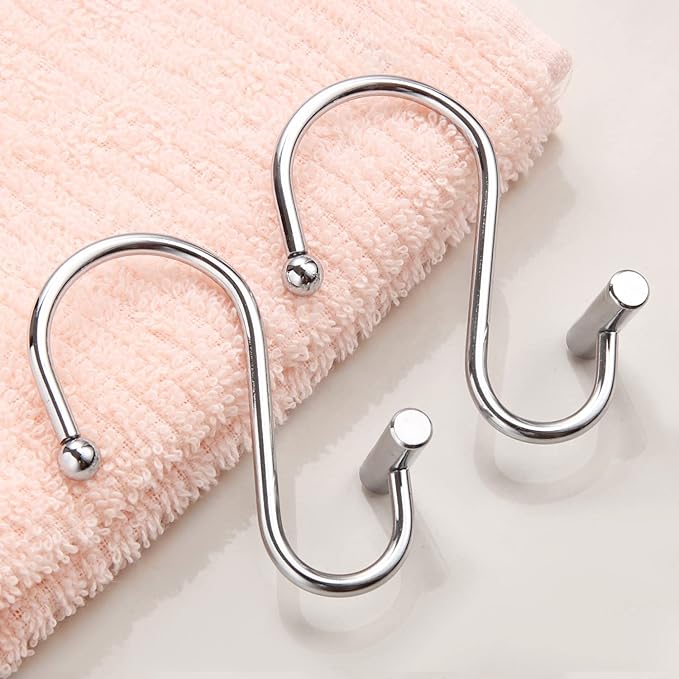 Silver Shower Curtain Hooks,Rust Proof Shower Curtain Rings for Bathroom,Chrome T-Bar Metal Decorative Shower Curtain Hooks Hangers for Shower Curtain Rod,Set of 12