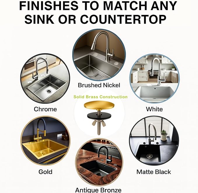 Solid Brass Kitchen Sink Hole Cover, 2 Inch Faucet Hole Plate Stopper Cover Blanking Plug, Matte Black Finish for Kitchen and Bathroom Sinks (Matte Black)
