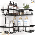 Corner Shower Caddy - 2 Pack, Adhesive Shower Organizers, Rustproof Stainless Steel Shower Shelves with 8 Hooks, No Drilling Bathroom Organizers and Storage Racks, Space-Saving, Black, Large