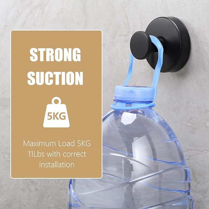 Towel Hook Shower Suction Hooks Towel Hanger for Bathroom Hanging Coat, Robe, Removable Wall Mounted Hook for Bedroom Kitchen Hotel Pool Matte Black(2-Pack)