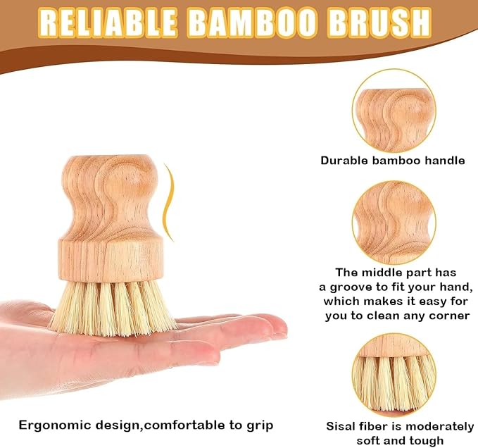 Bamboo Dish Scrub Brush - Natural Fiber Kitchen Dish Scrubber, for Cleaning Pots, Sink, Tableware and Vegetables (Sisal)