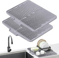 Dish Drying Mat, Stone Drying Mat for Kitchen Counter with Built-in Drain, Non-Slip Drying Matt Kitchen Counter, Heat Resistant Silicone Drying Mat, Dish Drying Pad, 2 Pcs(Grey 20" x 15")