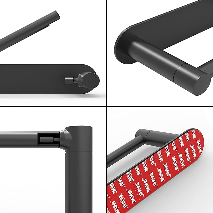 Adhesive Toilet Paper Holder Matte Black Double Post Pivoting Bathroom Toilet Tissue Holder Roll Holder Stick On No Drilling Stainless Steel and Zinc Alloy