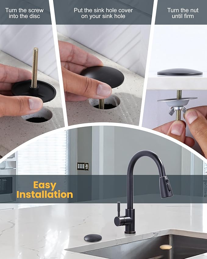 ALEASHA Kitchen Sink Hole Cover, Faucet Hole Cover for Kitchen Sink, Tap Hole Plate Stopper Cover Blanking Brass Metal Plug, Oil Rubbed Bronze