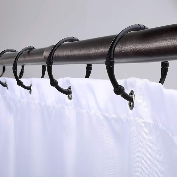 Shower Curtain Hooks, Rustproof Decorative Shower Curtain Rings Metal Round Shower Hooks for Bathroom Shower Rod, 12 Pack (Black)