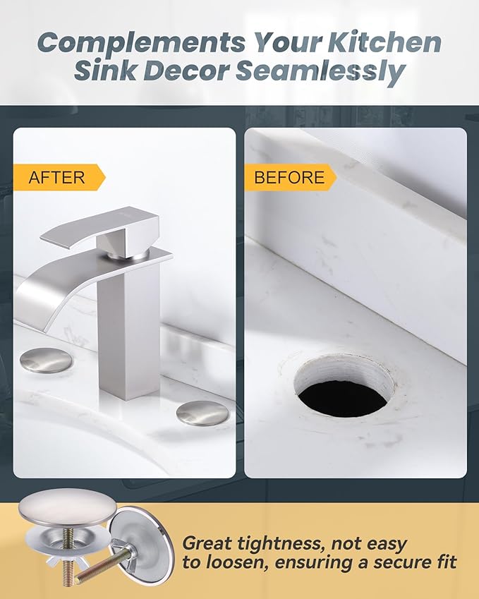 Kitchen Sink Hole Cover, 2 PCS Faucet Hole Cover for Kitchen Sink, Tap Hole Plate Stopper Cover Blanking Brass Metal Plug, Sink Countertop Hole Cap Cover, Brushed Nickel
