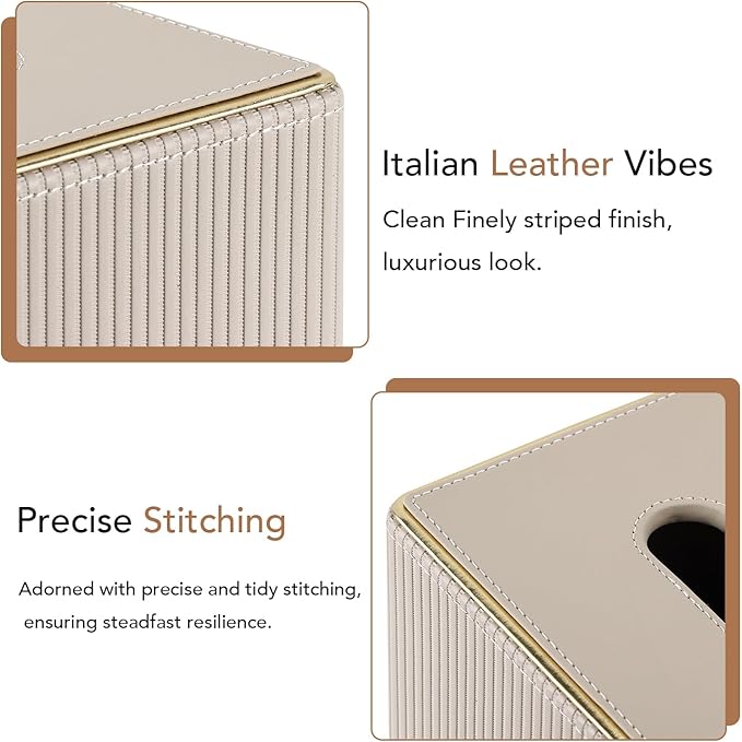 GORESE Rectangular Tissue Box Cover, PU Leather Kleenexs Box Cover, Rectangle Decorative Tissue Box Holder for 120(3-Ply)/160(2-Ply) Tissue Box, Beige