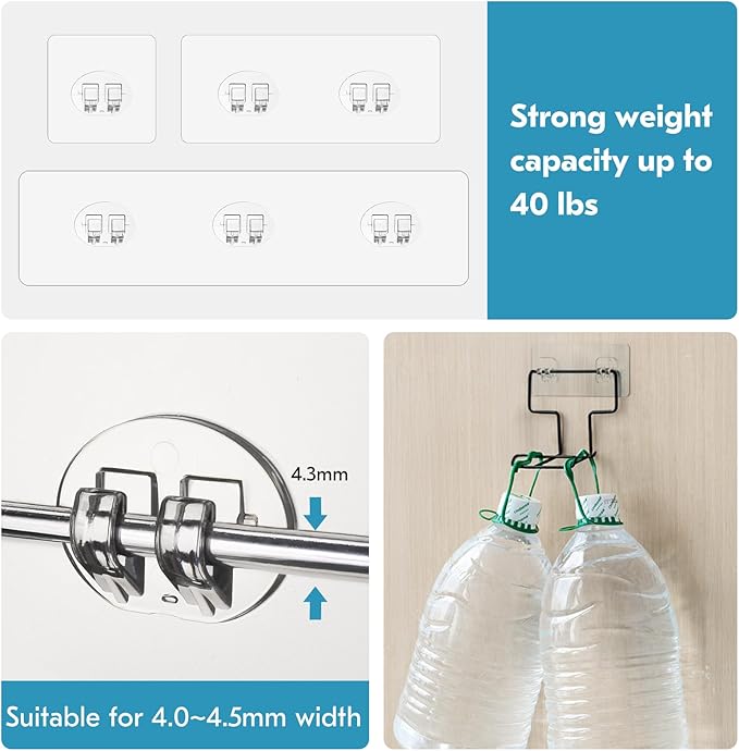 14 Pack Shower Caddy Adhesive, Strong Adhesive Hooks, Soap Holder, Bathroom Rack, Kitchen Rack