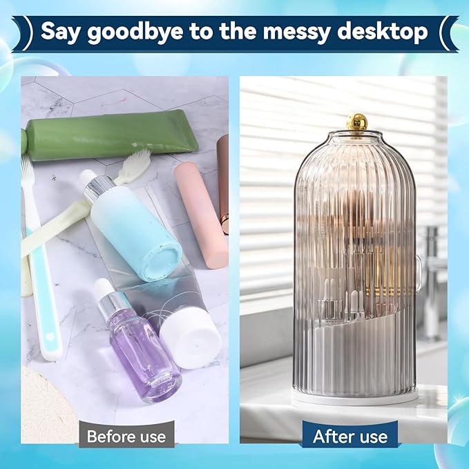 Dust Proof Toothbrush Holder, Rotating Toothbrush Holder 3 Slots with Sliding Lid Toothbrushes Organizer Tooth with Cover Brush Holders for Organizing and Storing Bathroom Countertop-Translucent Black