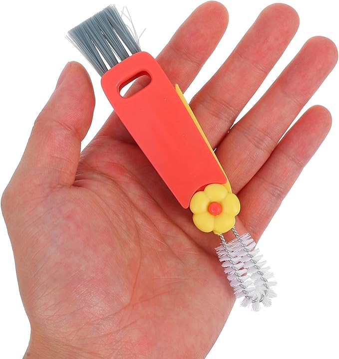 BESPORTBLE 3-in-1 Cup Lid Cleaning Brush Red Multifunctional Bottle and Straw Scrubber Portable Mini Crevice Brush for Narrow Spaces Kitchen and Bottle Cleaning