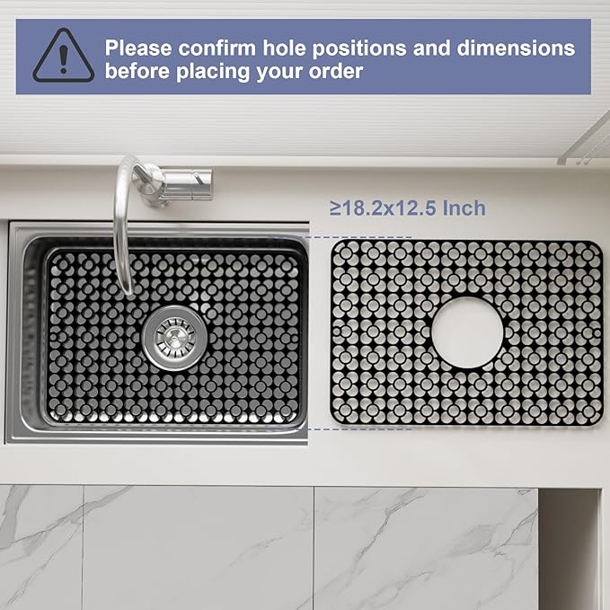 TOOVEM Kitchen Sink Mats, Sink Protectors for Kitchen Sink, 11.5 x 18.2 Inch Silicone Heat Resistant Non-Slip for Bottom of Kitchen Stainless Steel Sink Mats, Black