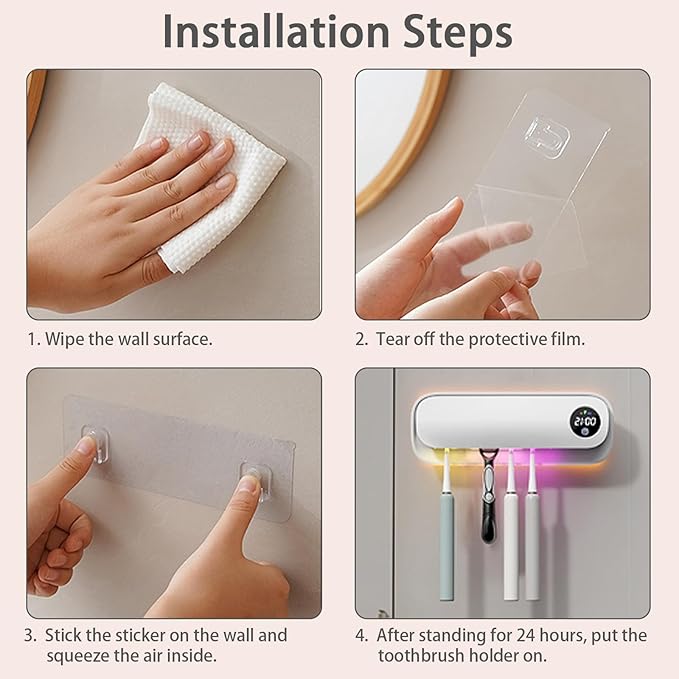 Toothbrush Holder for Bathroom, Smart Toothbrush Holder with Cleaning/Drying/Timing, 5 Toothbrush Slots Wall Mounted Toothbrush Holders with Night Light, Cleaning Case with Replaceable Slot (White)