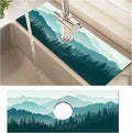 Absorbent Splash Guard Mat for Kitchen Sink, 15×5.5 Inch Cute Fast Drying Drip Catcher Behind Faucet Mat, Non-Slip, Washable Sink Mat Gadgets for Bathroom, Kitchen, Bar Blue Mountains