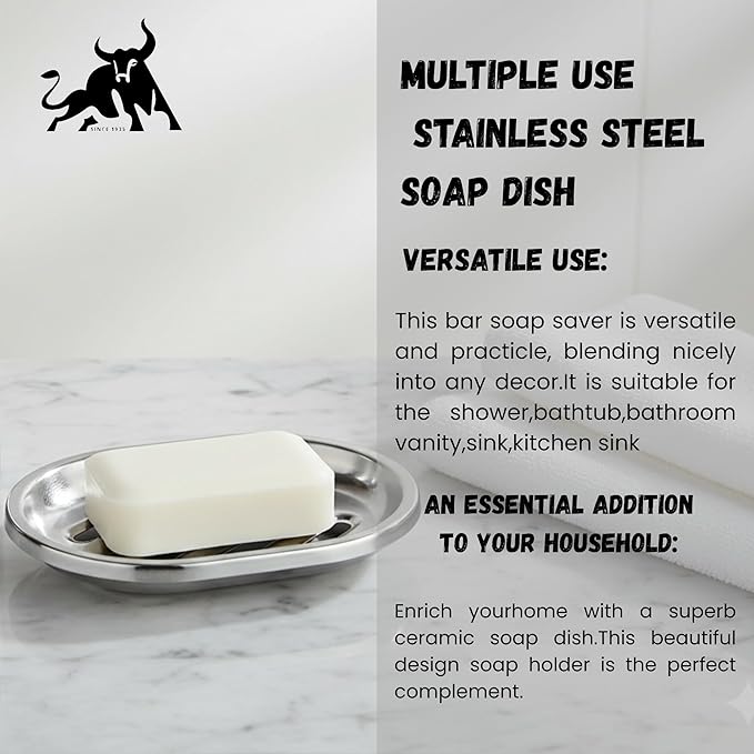 Chandler Stainless Steel Soap Dish for Shower & Bathroom Sink - Soap Holder with Drainage, Heavy Duty Soap Tray, Anti-Rust Soap Bar Holder