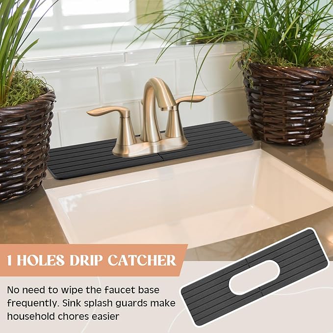 an Oval Hole Gray Faucet Mat for Kitchen Sink 17.32" x 4.6" Kitchen Faucet Absorbent Mat Diatomite Splash Guard for Sink Quick Drying Stone Drip Catcher for Bathroom Counter