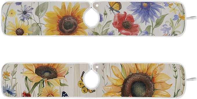 Sink Faucet Absorbing Mat Kitchen Sink Splash Guard Splash Faucet Drip Catcher for Bar RV Bathroom 2PCS 14.9x5.5in Watercolor Cornflower Sunflower