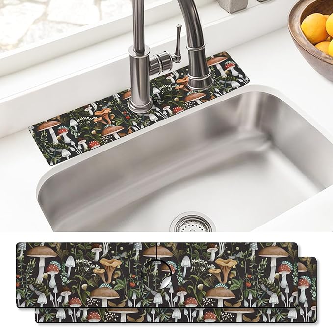 Sink Faucet Absorbing Mat, 2 Pack Drying Mat Around Faucet Sink Splash Guard Behind Faucet Sinkmat For Kitchen Bathroom Island Rv 24 * 5.5 Inch (60 * 14 cm)