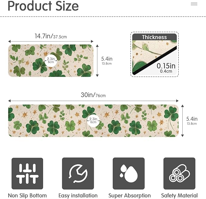 Kitchen Sink Splash Guard 2 PCS 14.7 Inch Sink Faucet Mat Splash Guard for Bathroom Countertop Water Absorbent Foldable Cuttable Soft Washable Green Clovers and Gold Stars