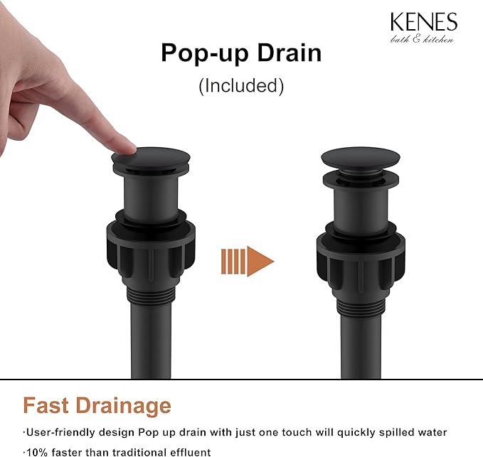 KENES Matte Black Bathroom Faucet Single Handle Tall Vessel Sink Faucet Vanity Bathroom Faucet Basin Mixer Tap with Water Supply Hose and Pop Up Sink Drain, LJ-9031A-2