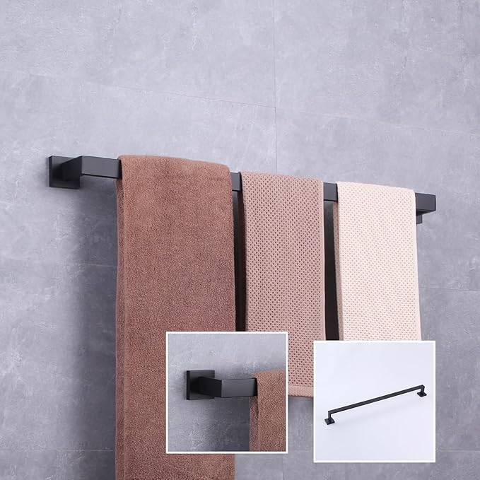 GERZWY 30-Inch Bath Towel Bar Modern Square Style Bathroom Towel Bar SUS 304 Stainless Steel Wall Mount Matte Black FG160175-BK