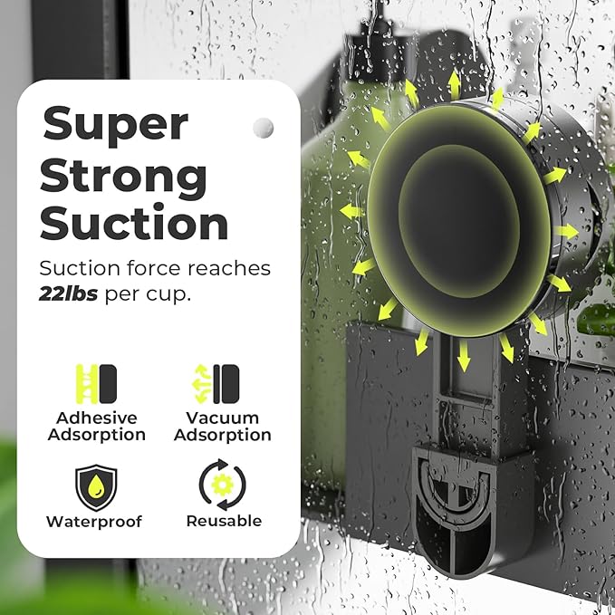 BREIS Corner Shower Caddy Suction Cup, No Drill Corner Shower Shelves, Rustproof Bathroom Shower Organizer Storage Rack, Suction Cup Shower Organizer with Hooks, Large Capacity Bathroom Shelves