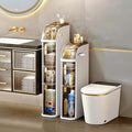 4-Tiers Narrow Bathroom Floor Storage Cabinet 7.1″ Plastic Drawers Organizer with Tissue Box and Wheels Slim Waterproof Bathroom Cabinet for Small Kitchen Laundry Living Room Toilet Gap