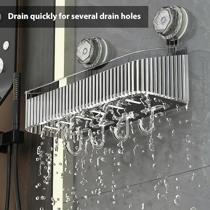 3 Pack Suction Cup Shower Caddy, Clear Shower Shelves No Drilling with Movable Hooks & Toothbrush Holder, Wall Storage Shelves for Bathroom, Kitchen