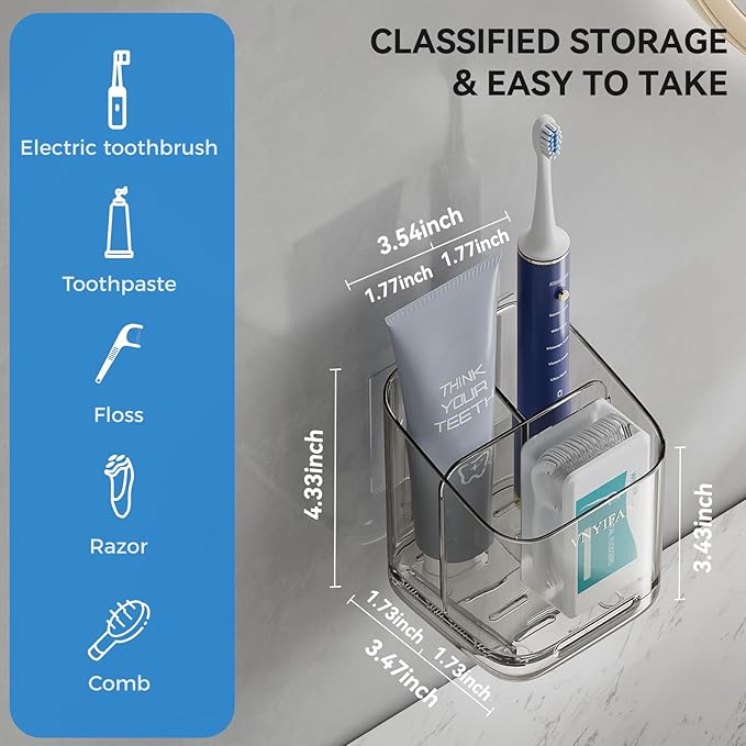 Toothbrush Holders for Bathrooms, 3 Slots Detachable Electric Toothbrush Holder Wall Mounted with Divider, Removable Tooth Brush and Toothpaste Holder Organizer for Bathroom/Kitchen/Office