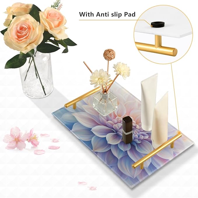 Dahlia Vanity Tray Acrylic Bathroom Countertop Tray Flower Decorative for Kitchen Desk Organizer Makeup Storage Tray