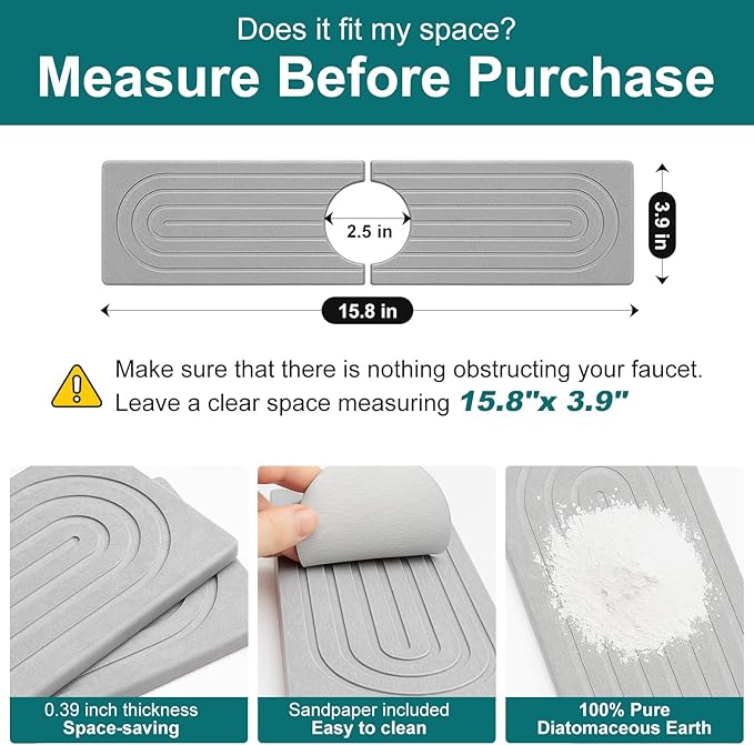 Stone Faucet Mat for Kitchen Bathroom Sink Diatomite Quick Dry Around Faucet Protectors Water Absorbing Stone Drying Tray Kitchen Sink Splash Guard Drip Water Catcher for Bathroom Counter Accessories